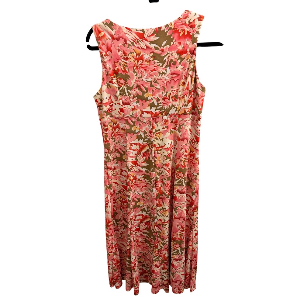 Perceptions New York Vintage Y2K Floral Midi Dress Coral Pink Buckle Detail Sz M - Picture 2 of 3